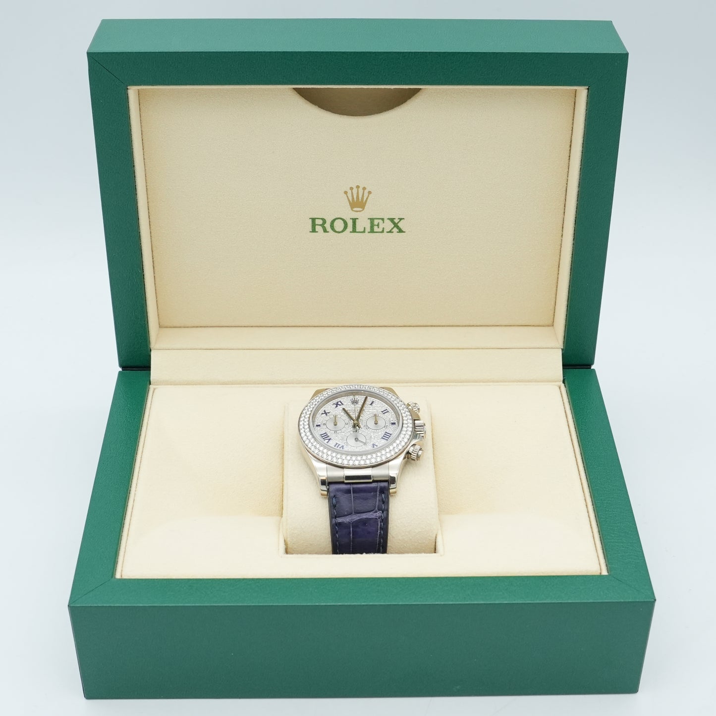 Rolex Daytona Cosmograph 40mm 18k WHITE GOLD Watch FACTORY DIAMOND 116589RBR