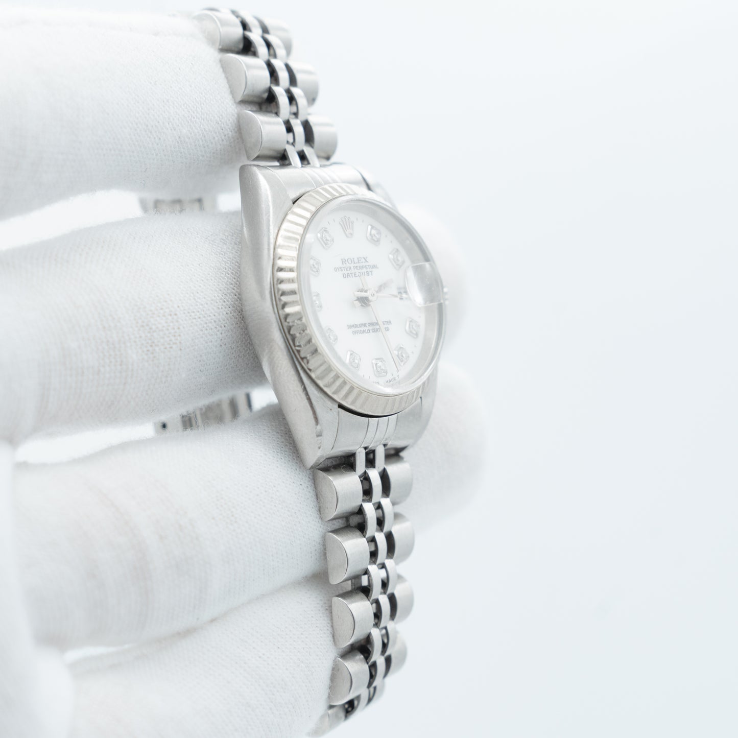 Rolex Datejust Steel White Gold Silver Diamond Dial Ladies Watch 79174