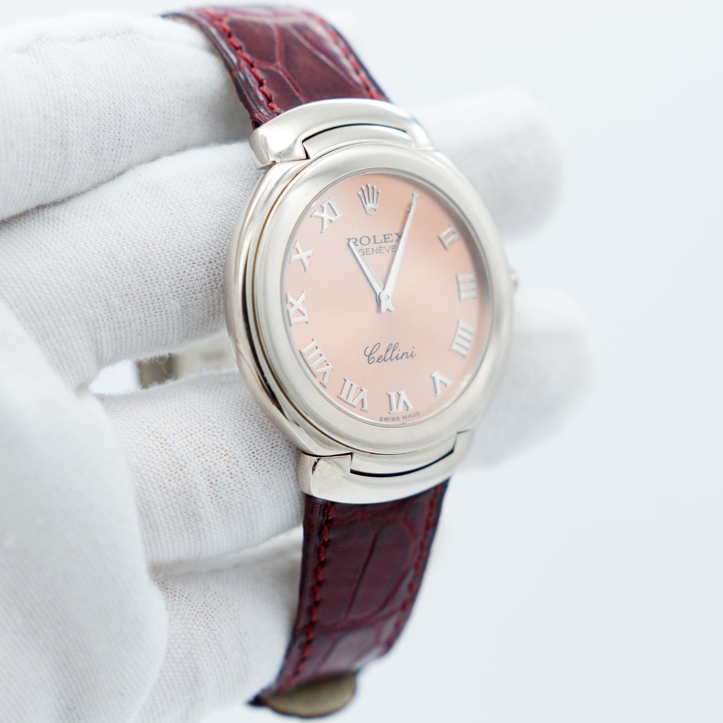 Rolex Cellini Watch 18K White Gold 6623 Quartz Pink Dial With Service Paper