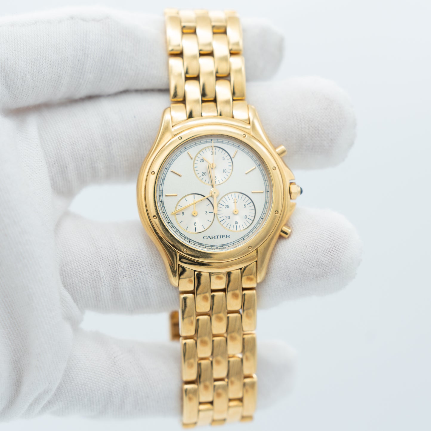 Cartier Cougar Chronograph 11621 Yellow Gold Silver Dial