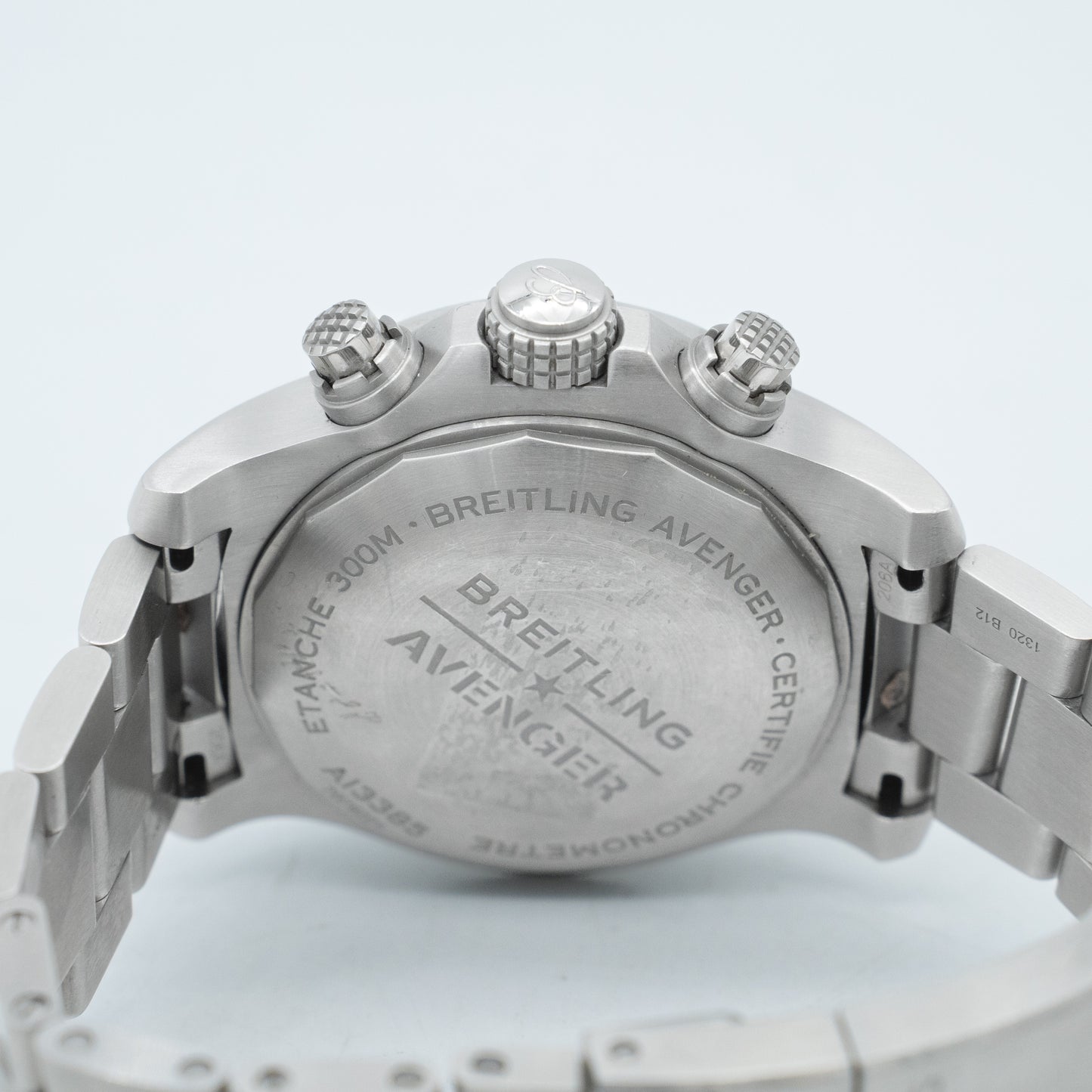 Breitling Avenger Chronograph 43mm A13385 Black Dial Brush Steel Bracelet B&P