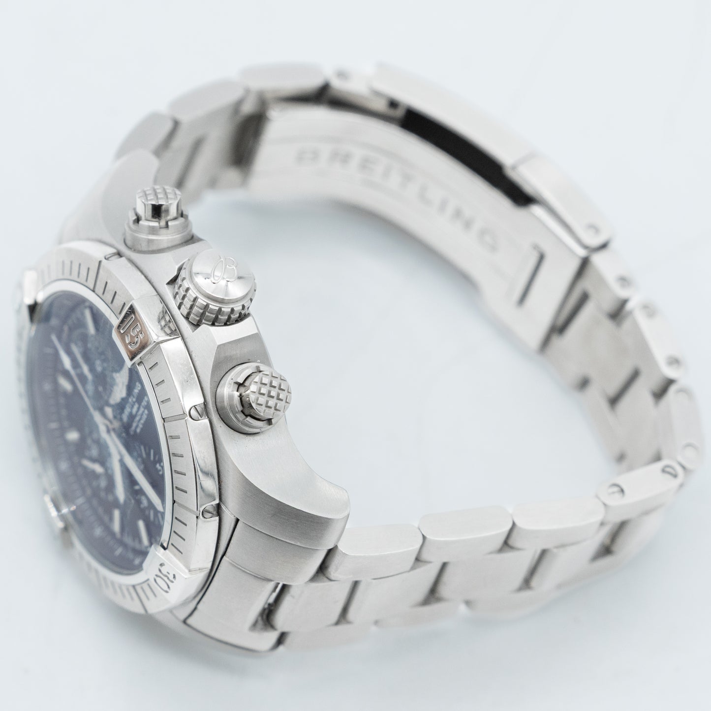 Breitling Avenger Chronograph 43mm A13385 Black Dial Brush Steel Bracelet B&P
