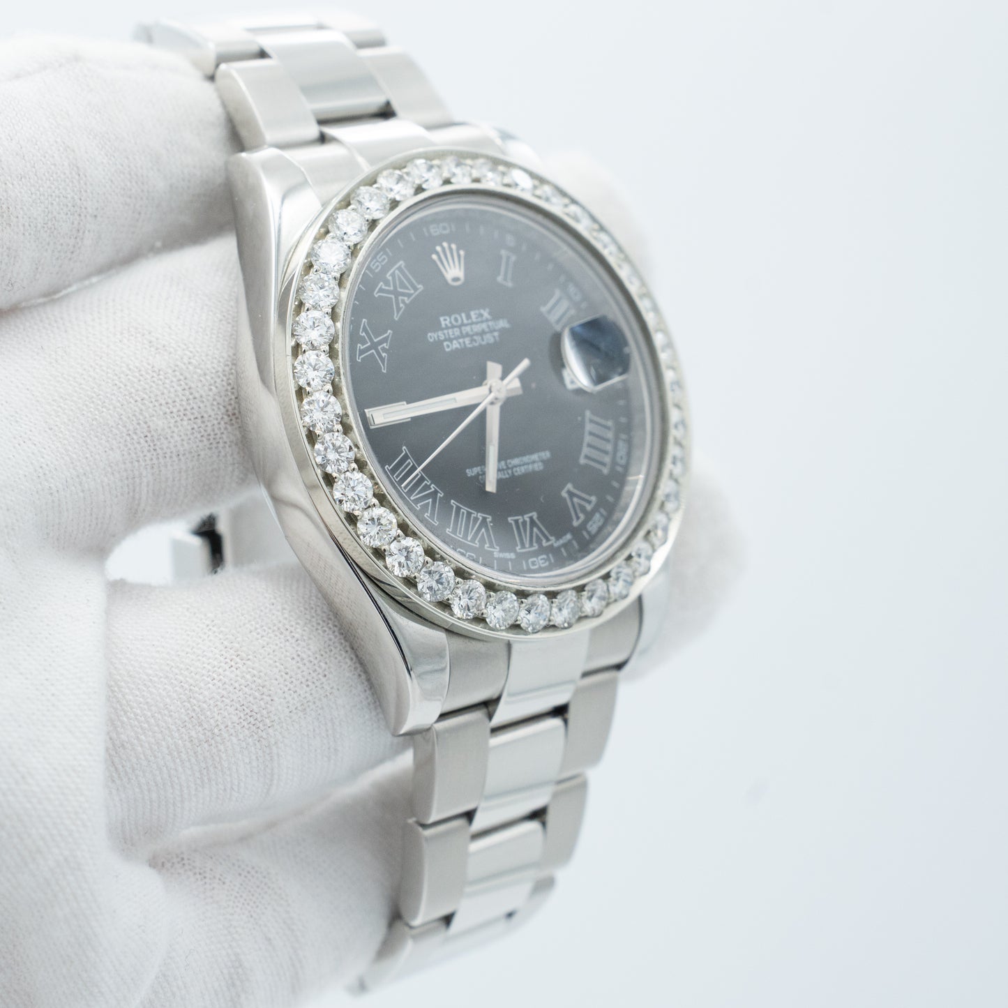 Rolex Datejust 116300 41mm Black Index Dial Custom Diamond Bezel