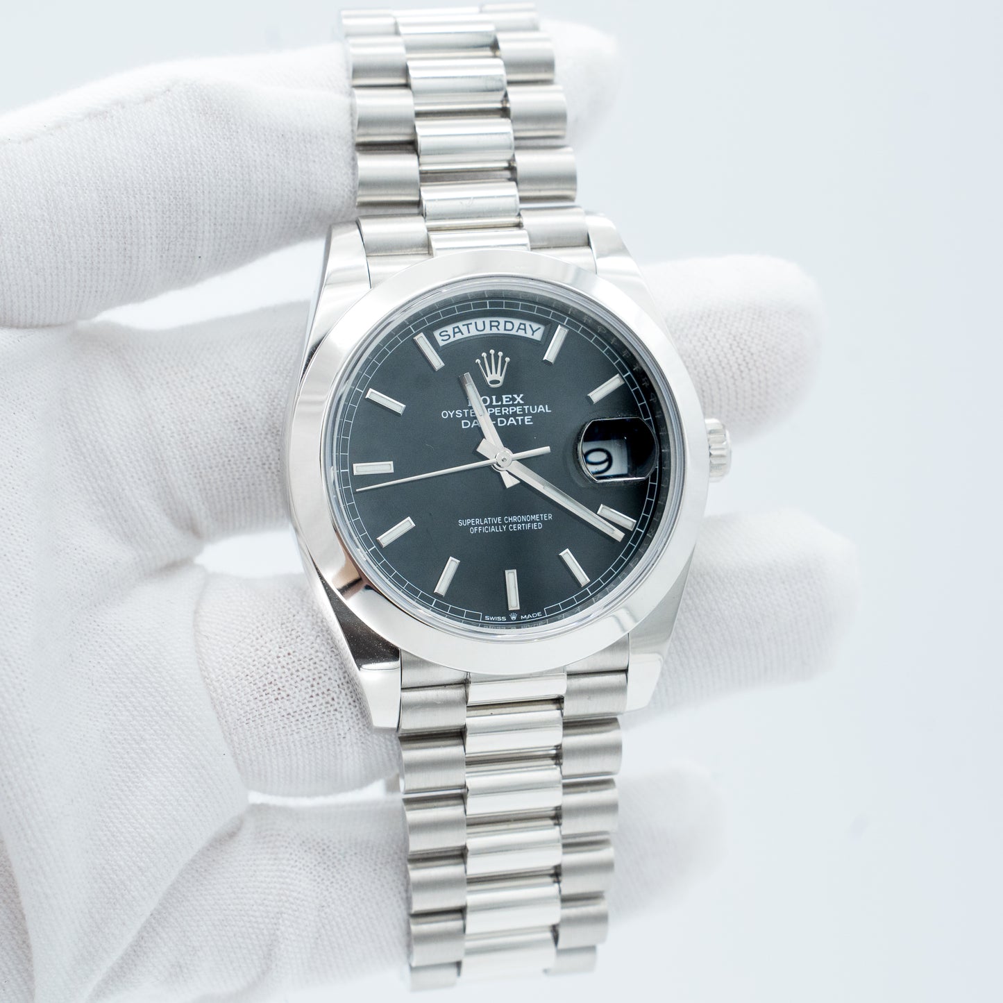 Rolex Day-Date Platinum Reference 228206 Black Index 2020 with Service Card
