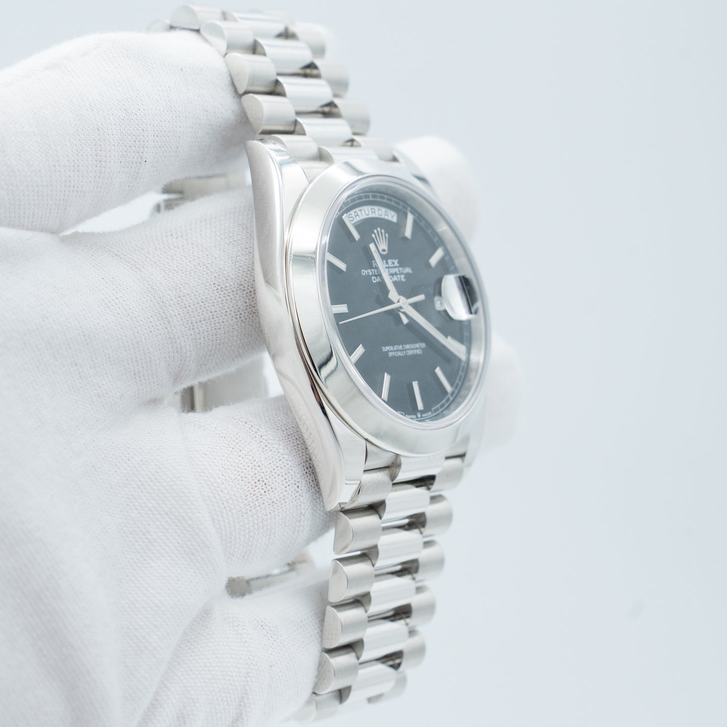 Rolex Day-Date Platinum Reference 228206 Black Index 2020 with Service Card