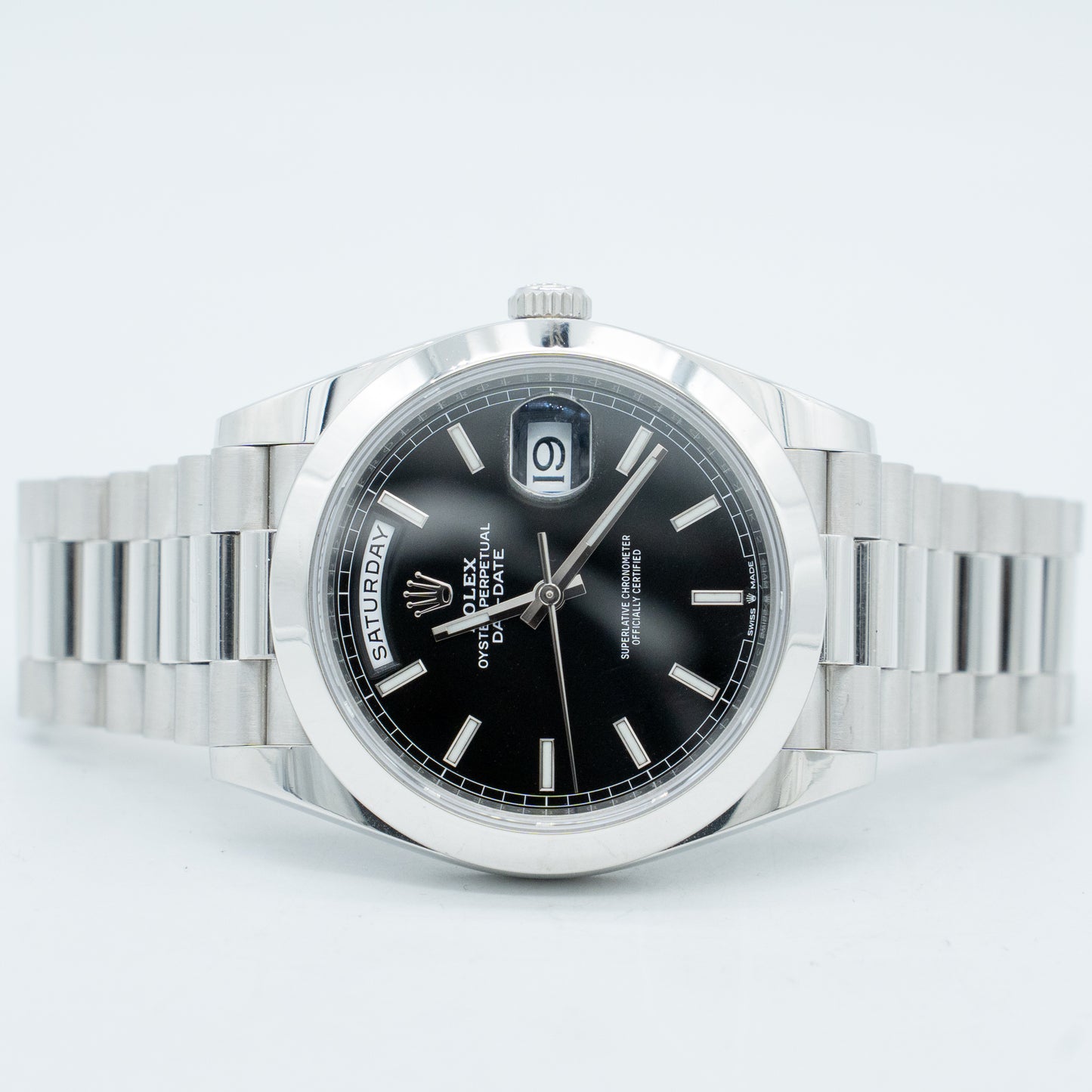 Rolex Day-Date Platinum Reference 228206 Black Index 2020 with Service Card