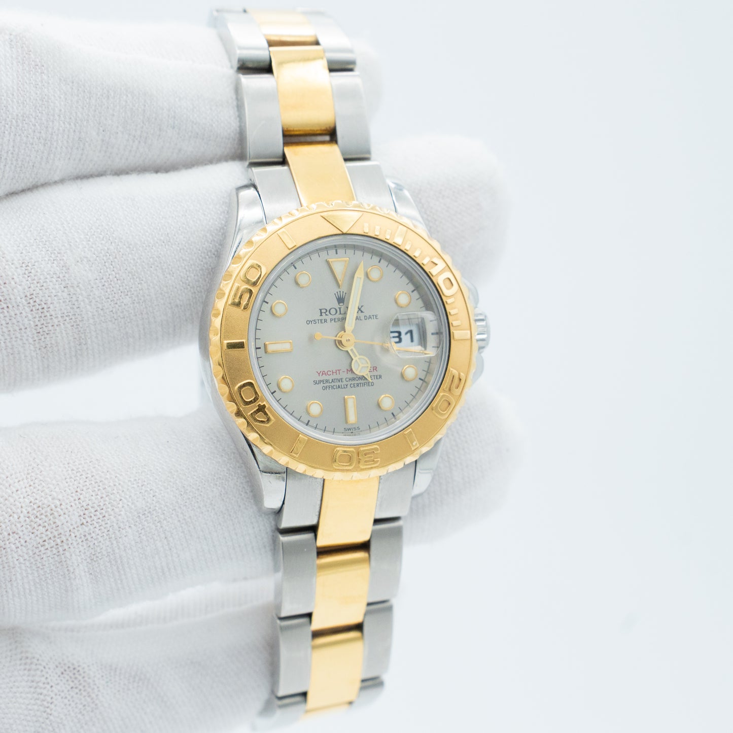 Rolex Ladies 18kt Gold Stainless YachtMaster Silver Dial 169623