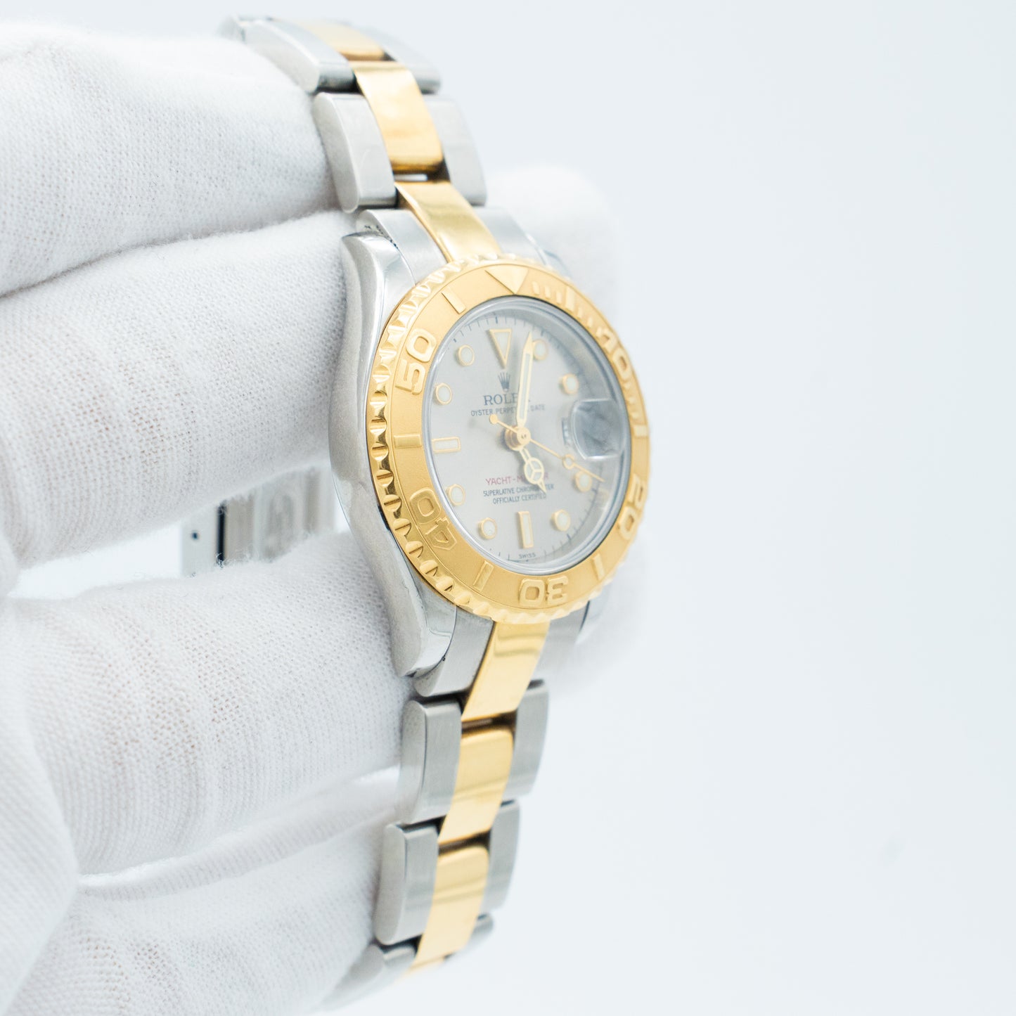 Rolex Ladies 18kt Gold Stainless YachtMaster Silver Dial 169623