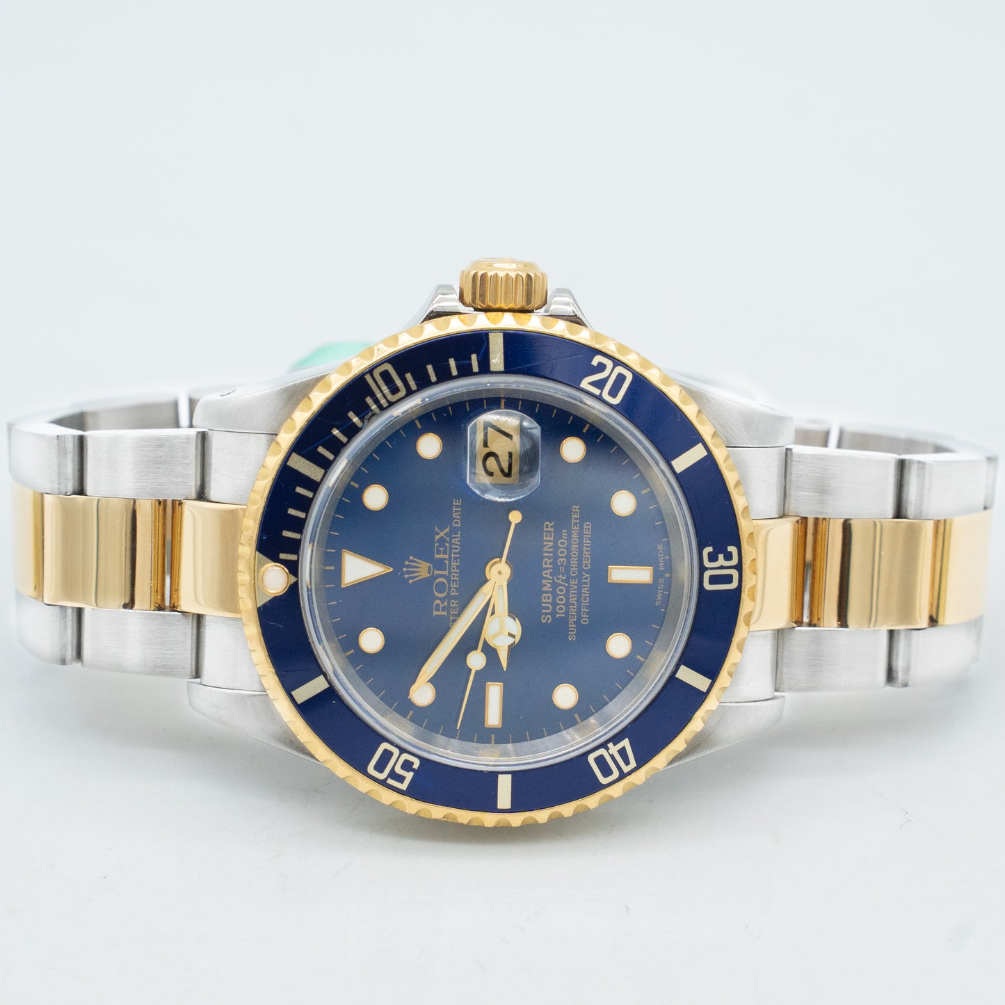 Rolex Submariner Date 40mm Blue Two-Tone 18K Yellow Gold Stainless Watch 16613