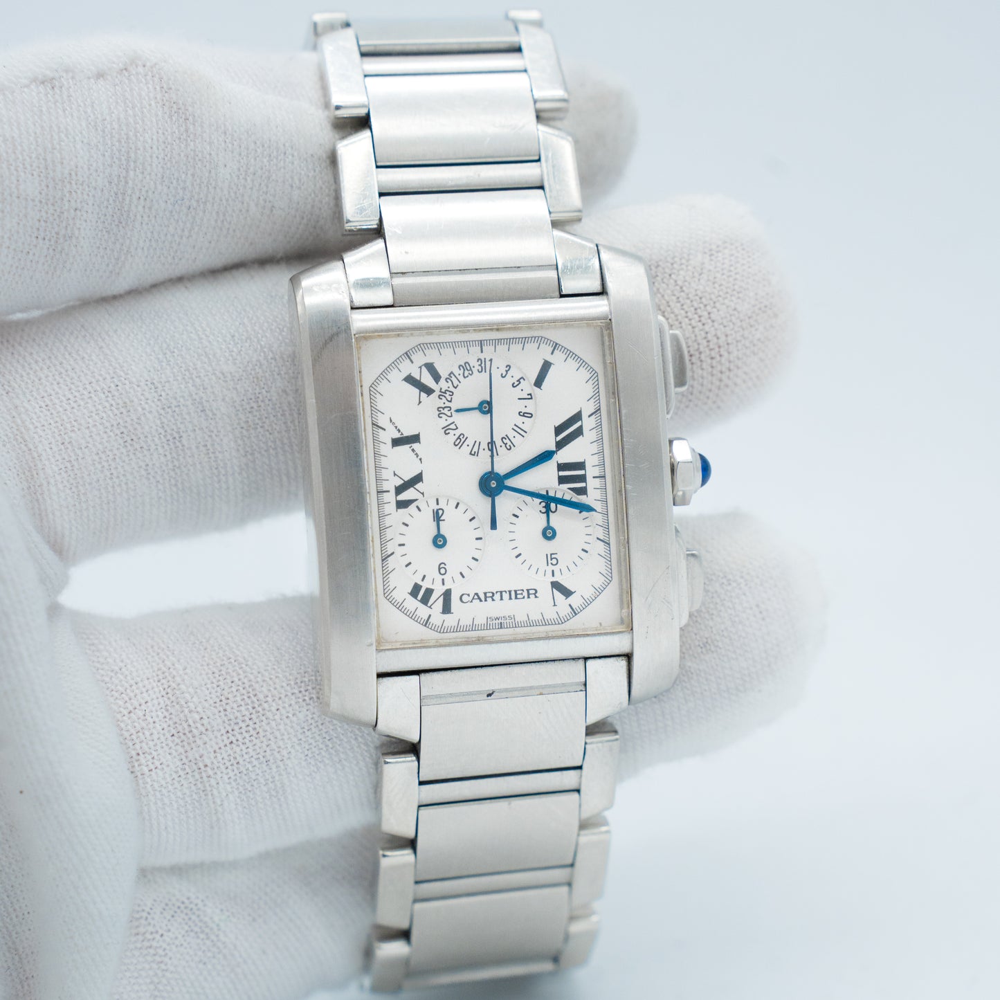 Cartier 28mm Tank Francaise Chronoflex Chronograph Quartz Watch 2303