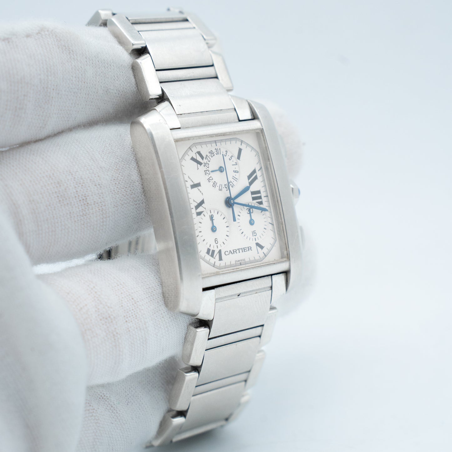 Cartier 28mm Tank Francaise Chronoflex Chronograph Quartz Watch 2303