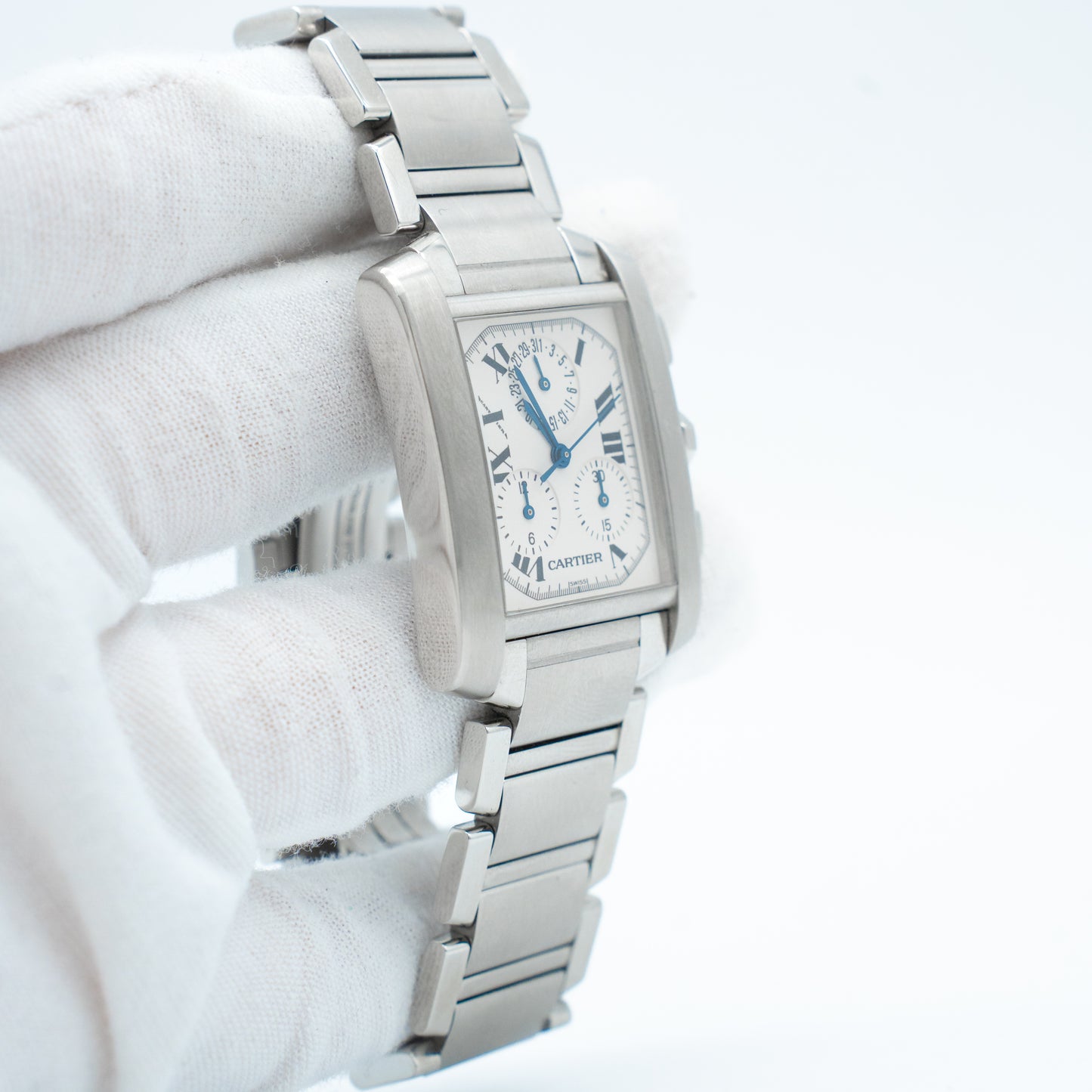 Cartier 28mm Tank Francaise Chronoflex Chronograph Quartz Watch Ref: 2303