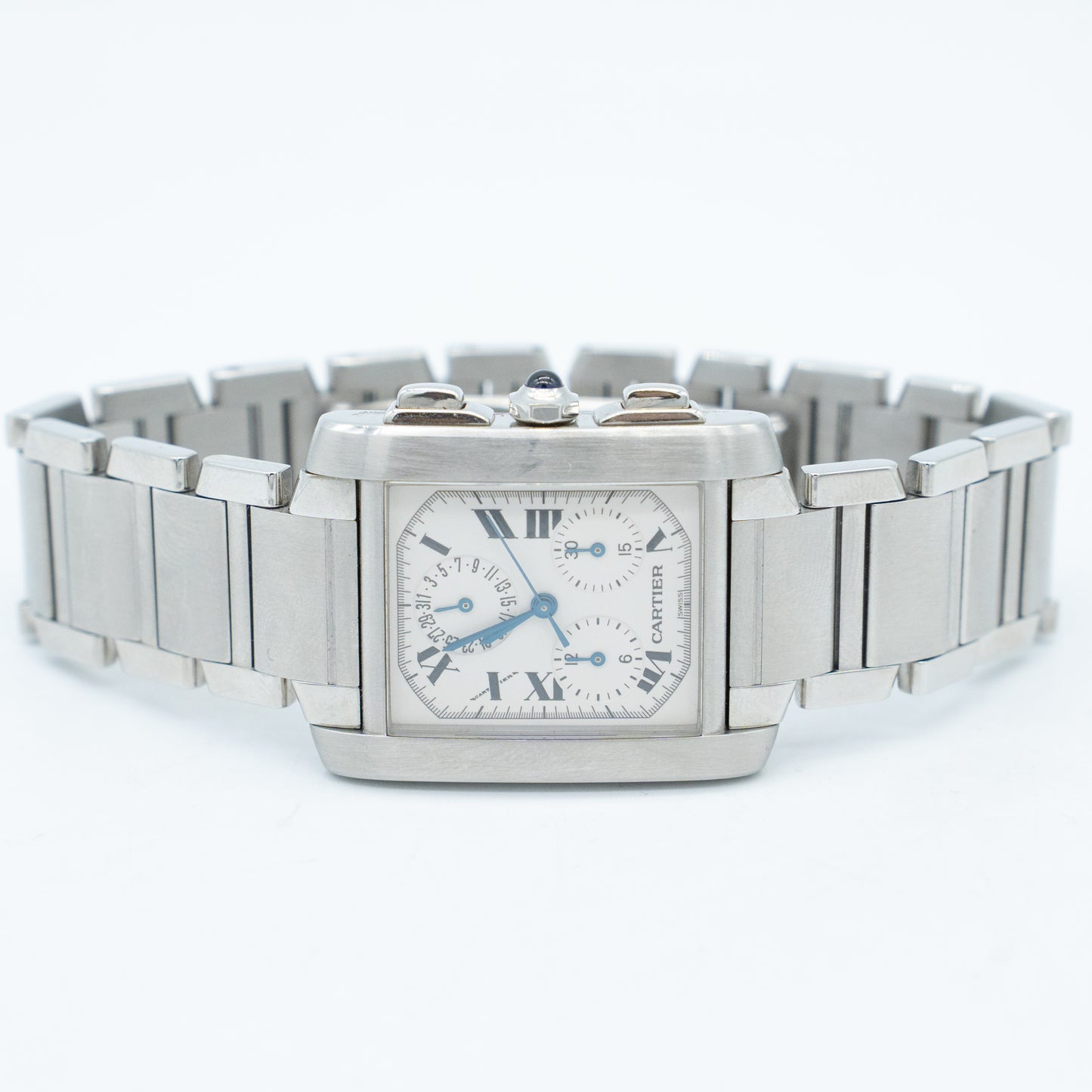 Cartier 28mm Tank Francaise Chronoflex Chronograph Quartz Watch Ref: 2303