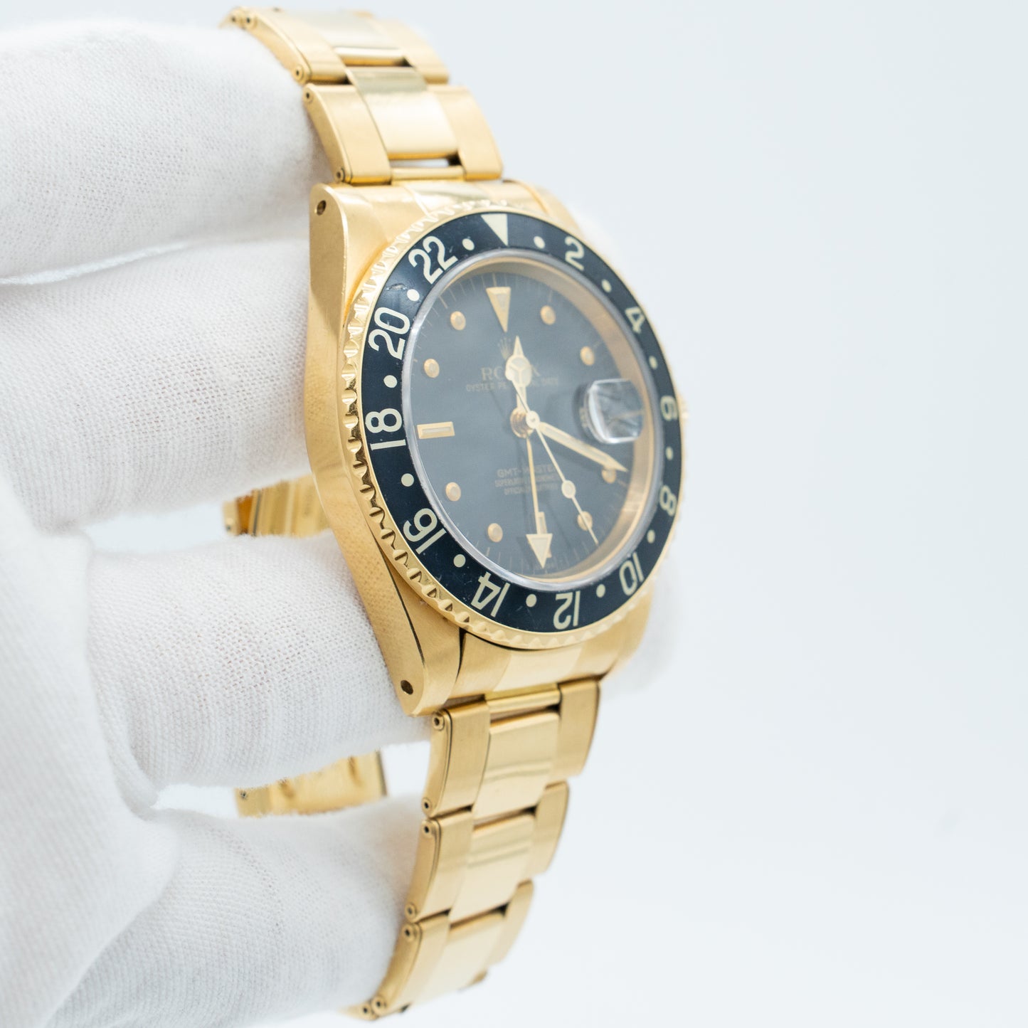 Rolex GMT-Master 16758 18k Yellow Gold Black Nipple Dial 40mm