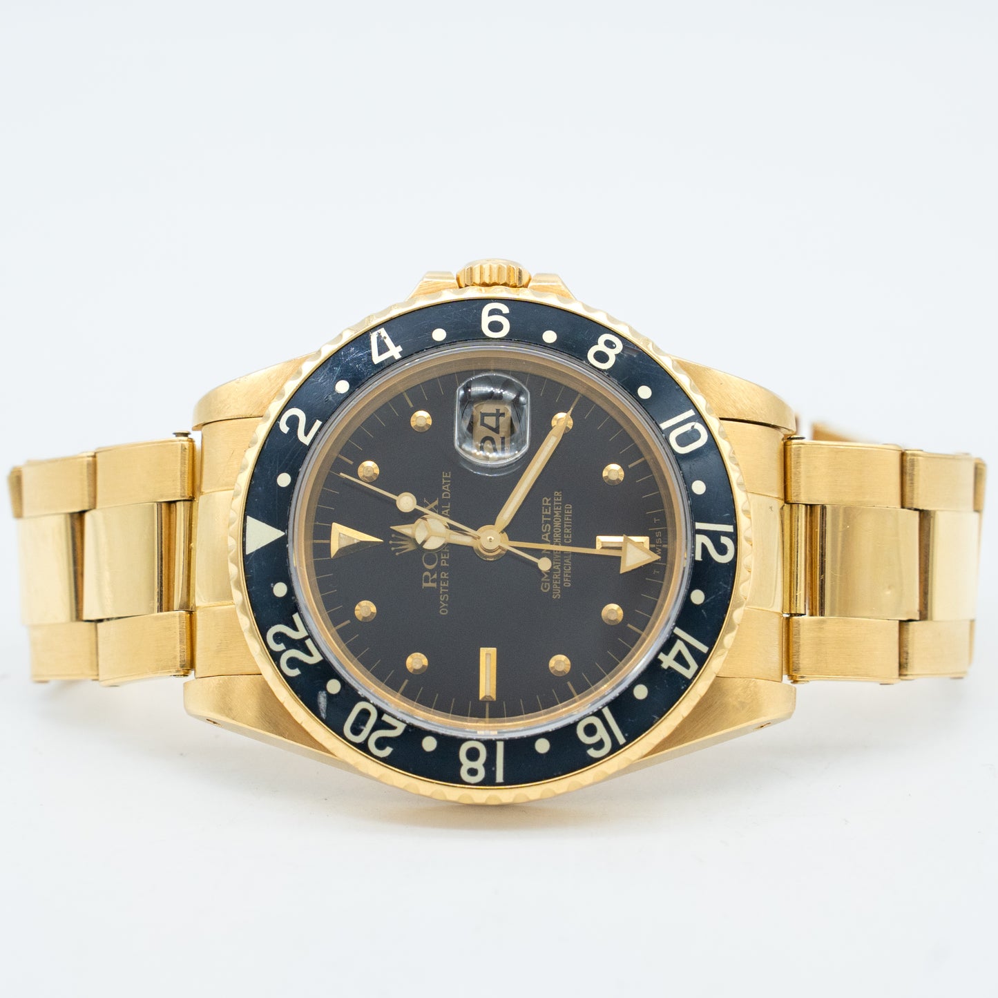 Rolex GMT-Master 16758 18k Yellow Gold Black Nipple Dial 40mm