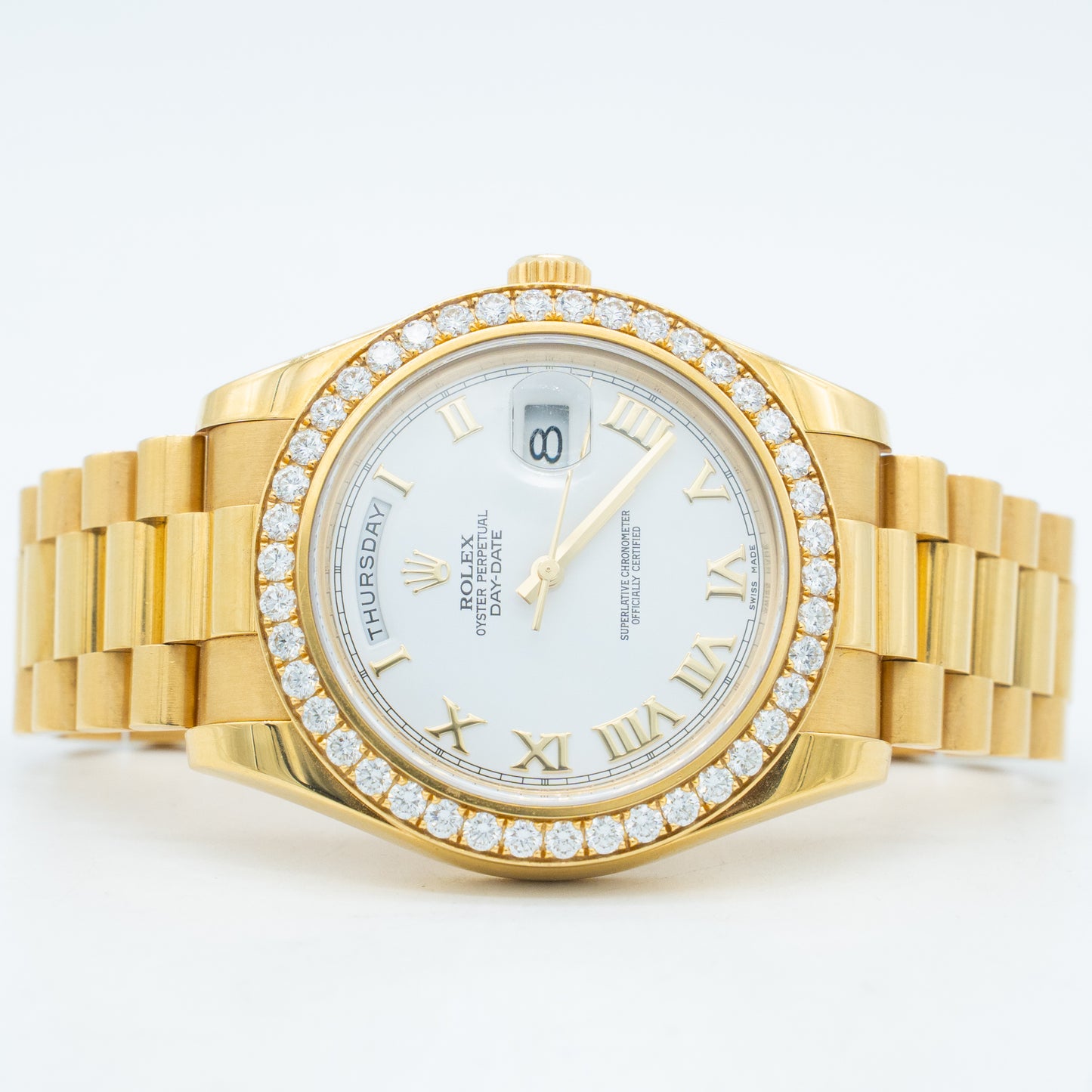 Rolex Day-Date II White Roman Dial Factory Diamond 41mm 218348 2013