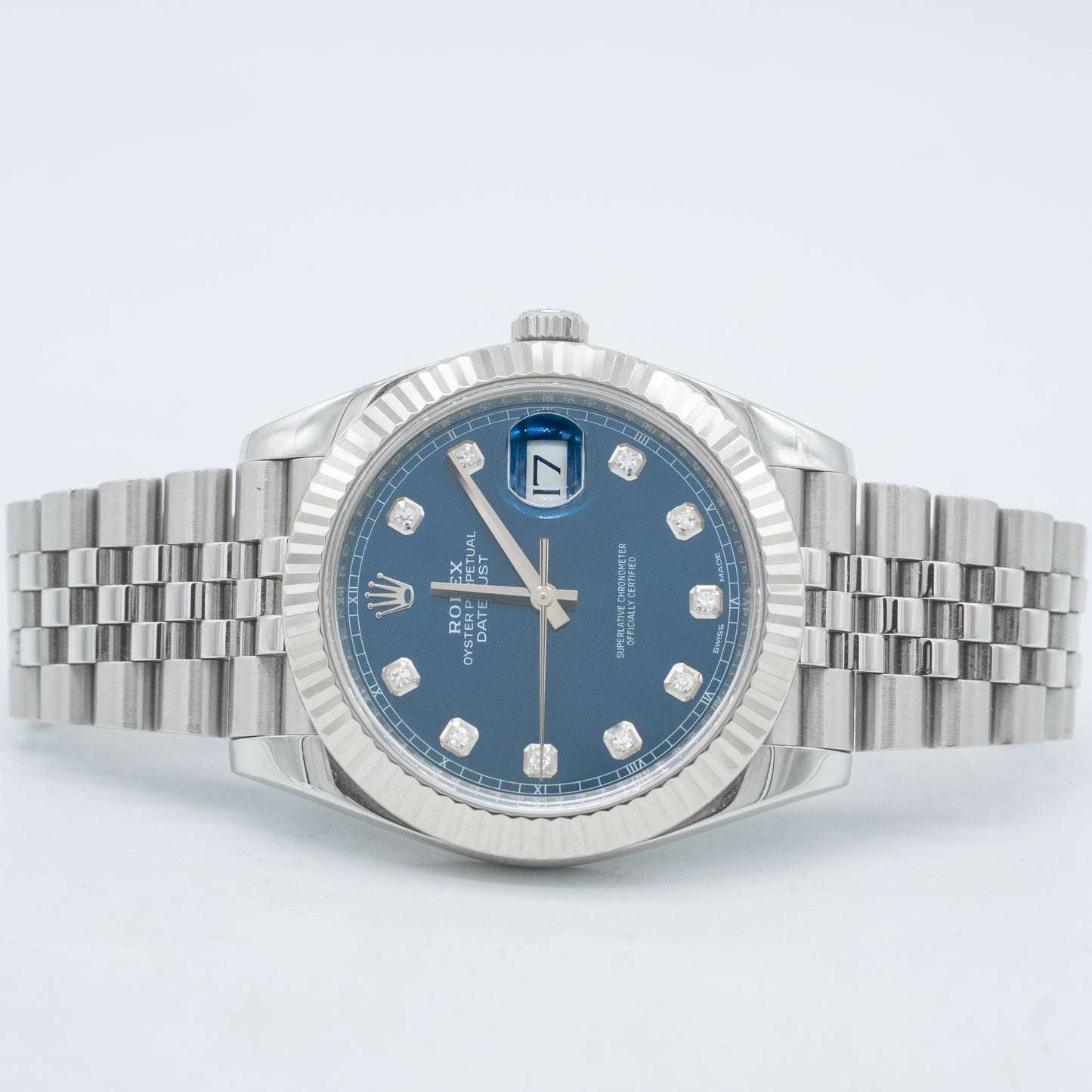 Rolex Datejust 41 2021 Blue Diamond Dial Fluted Bezel Stainless Steel