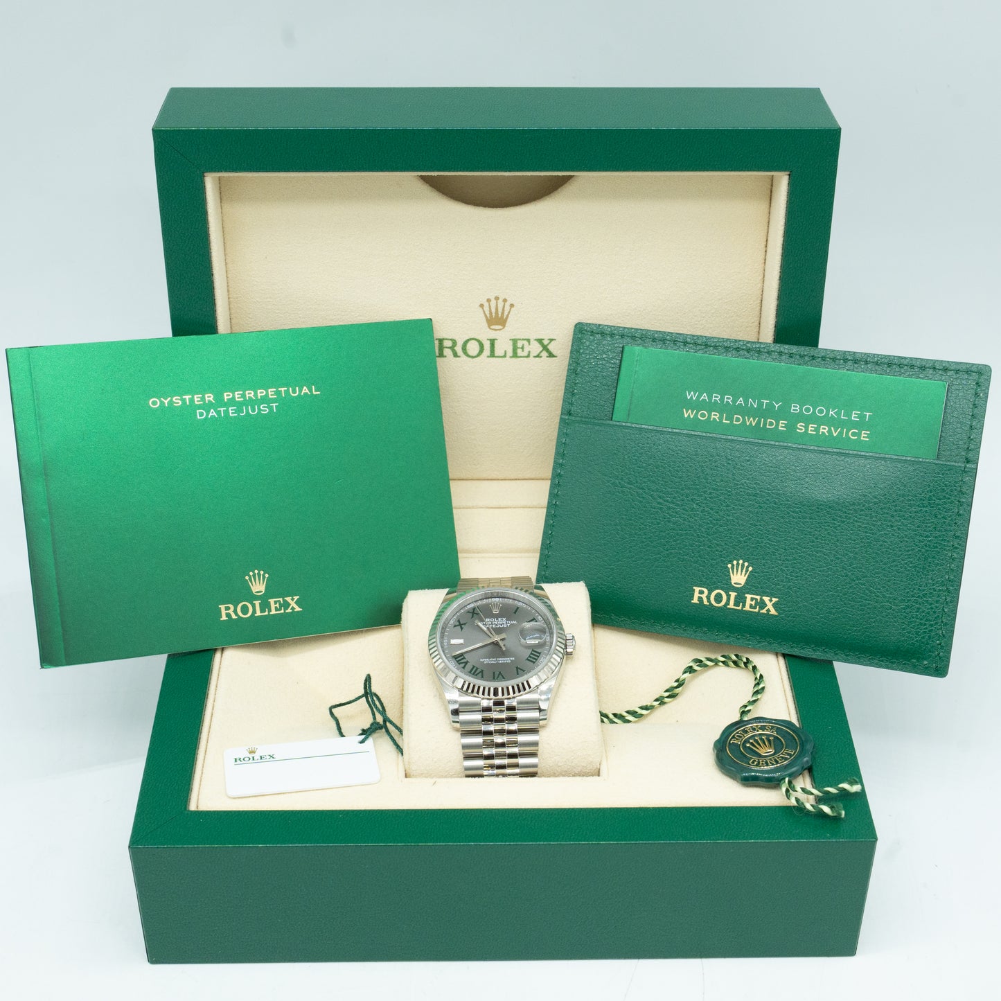 Rolex 126234 Steel Datejust 36 Fluted Bezel Wimbledon Rhodium Roman Dial Jubilee