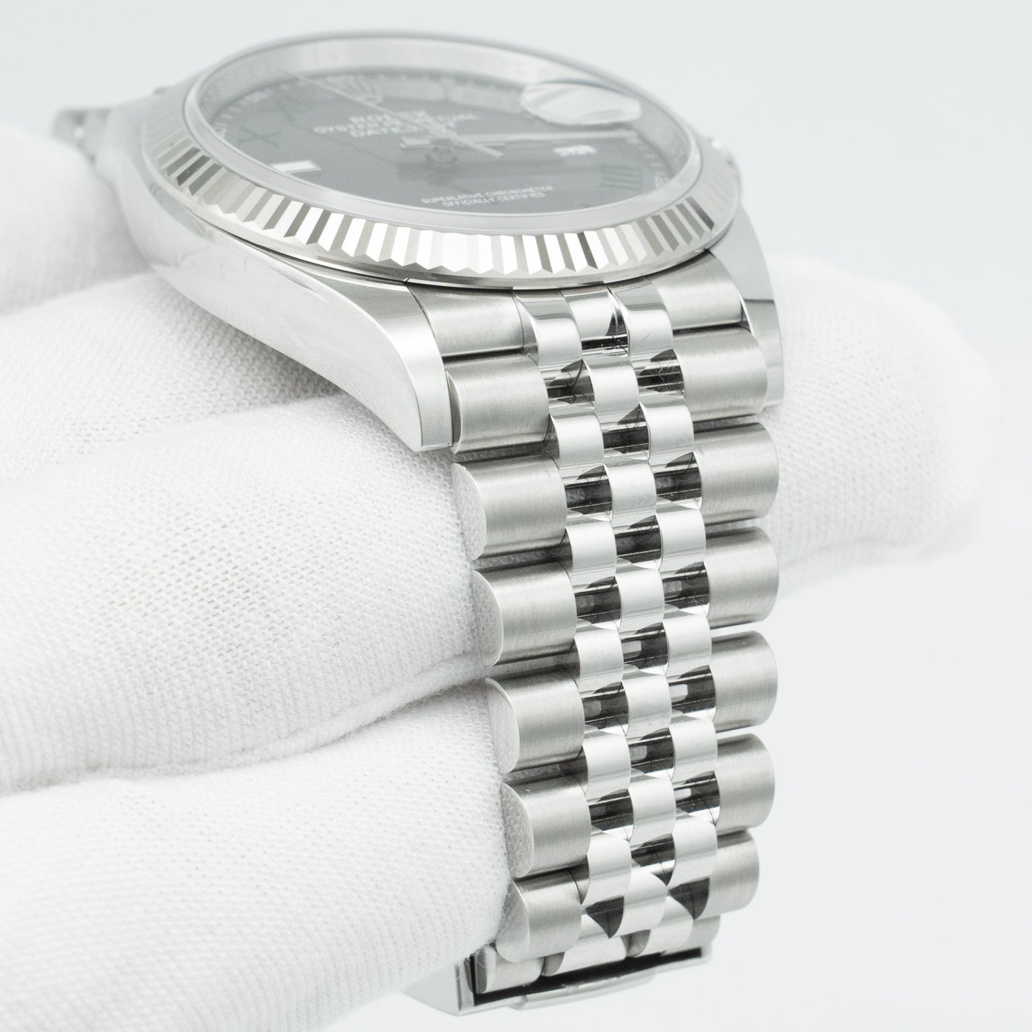 Rolex 126234 Steel Datejust 36 Fluted Bezel Wimbledon Rhodium Roman Dial Jubilee
