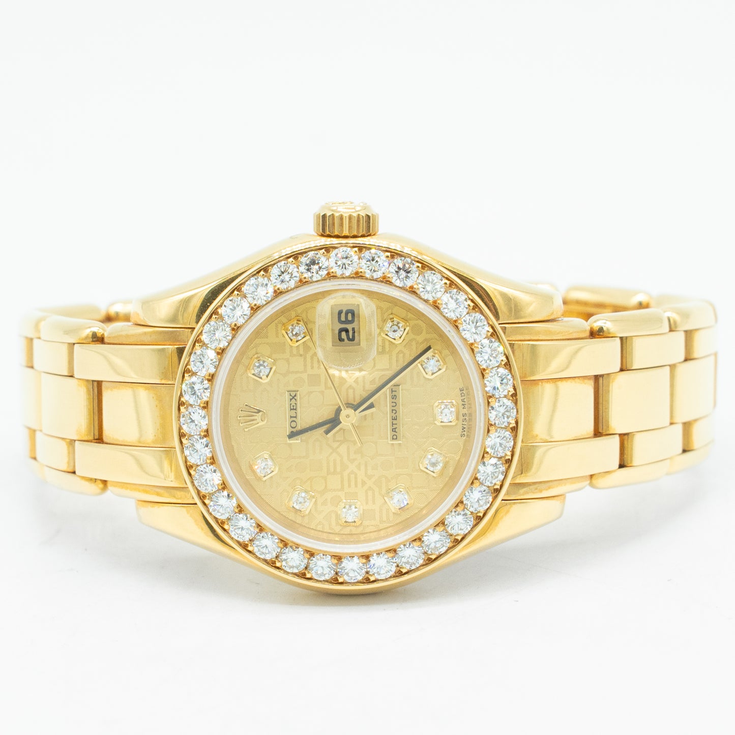 ROLEX 18K Yellow Gold Masterpiece Pearlmaster Factory Diamond 69298 B&P 1998