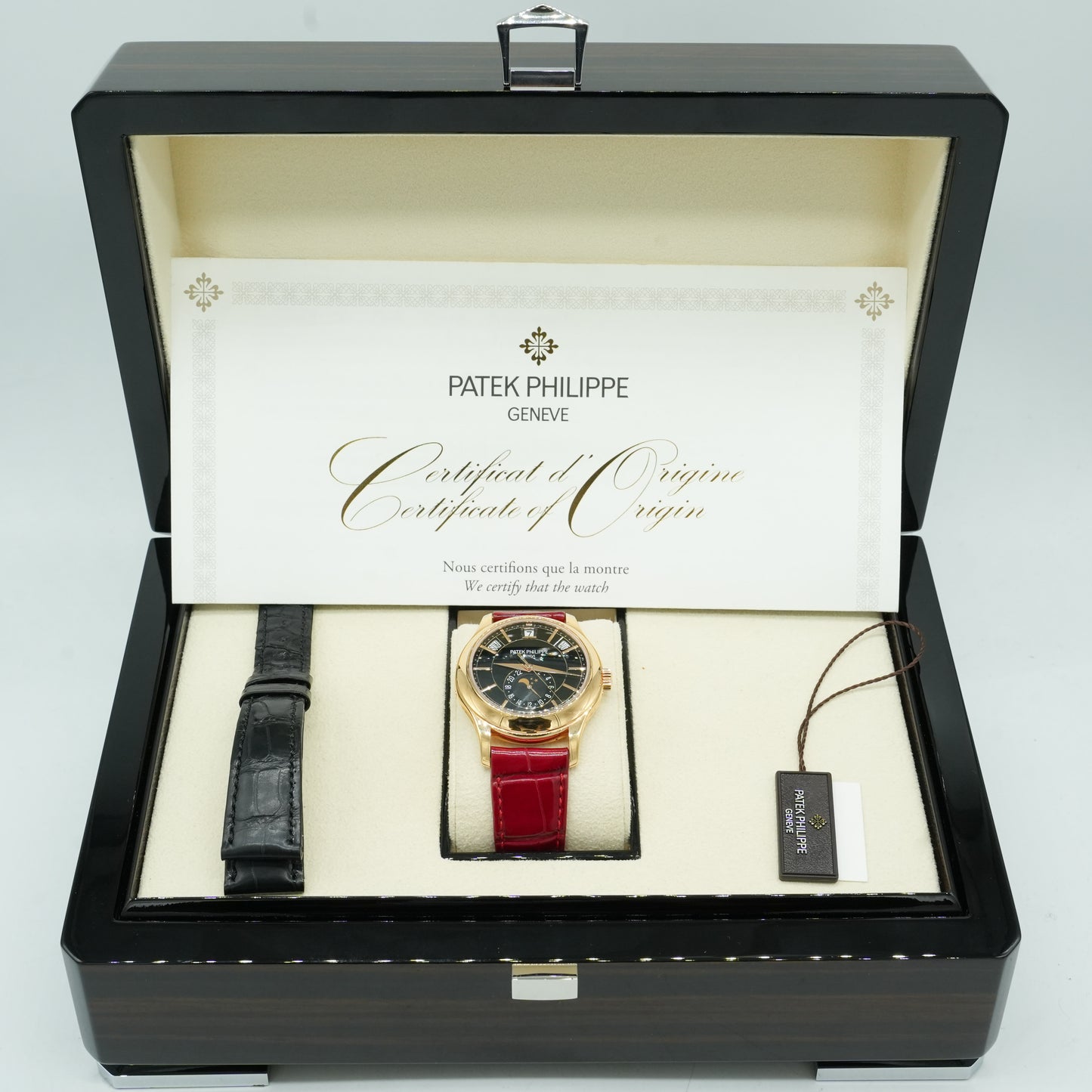 Patek Philippe Annual Calendar 5205R-010 18k Rose Gold Black Dial Box & Papers