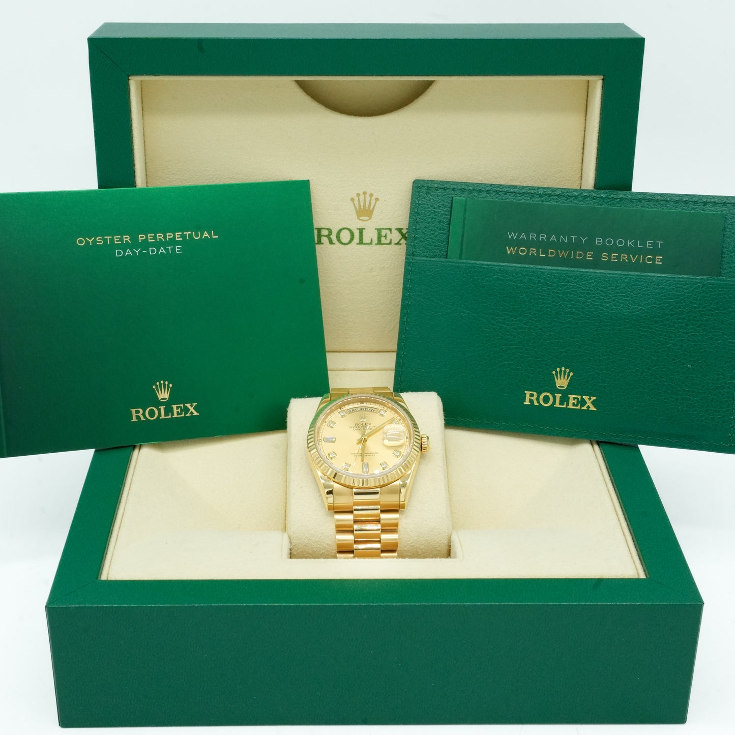 ROLEX Day-Date 36 118238 Yellow Diamond Champagne Dial