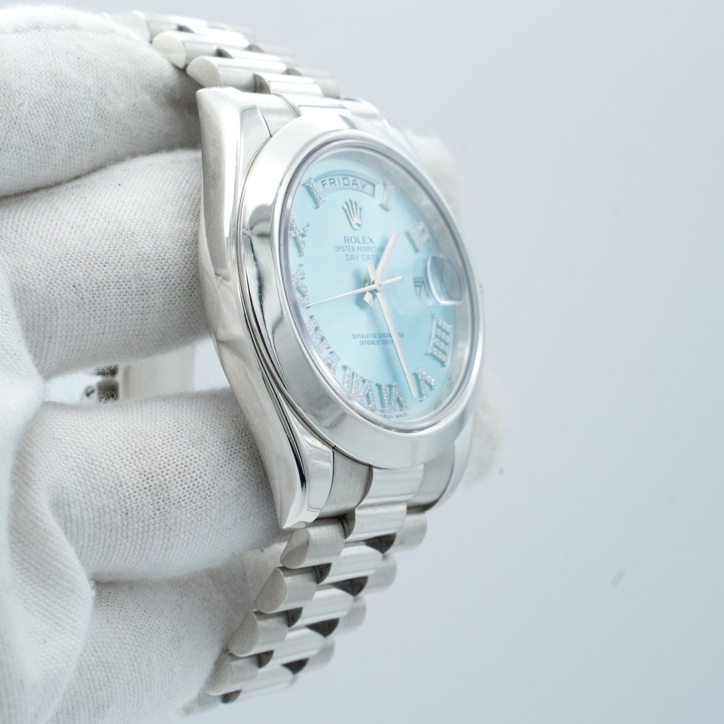 Rolex Platinum Day-Date II Ice Blue Diamond Dial 41mm 218206 President 2015