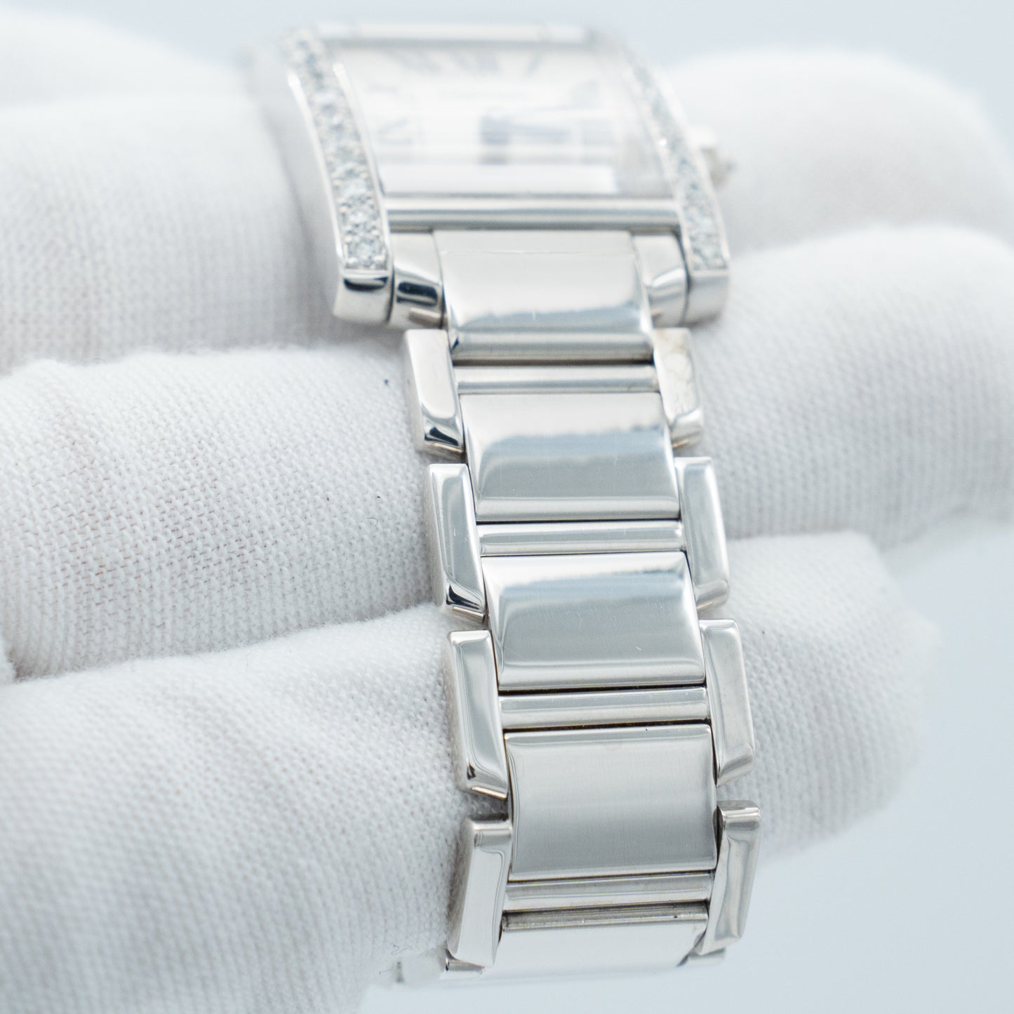 Cartier Tank Francaise 18k White Gold & Factory Diamonds Quartz Watch 2403