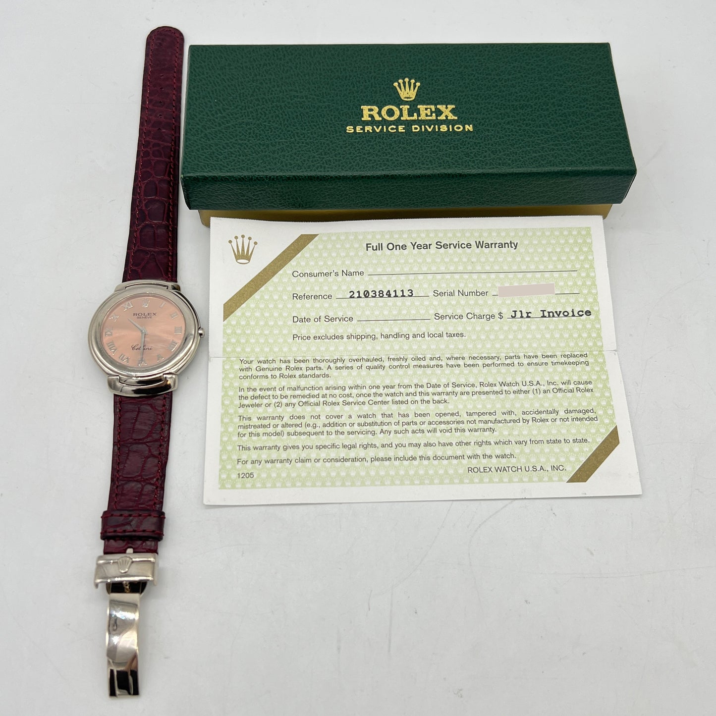 Rolex Cellini Watch 18K White Gold 6623 Quartz Pink Dial With Service Paper