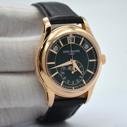Patek Philippe Annual Calendar 5205R-010 18k Rose Gold Black Dial Box & Papers