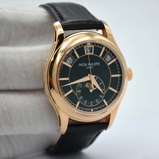 Patek Philippe Annual Calendar 5205R-010 18k Rose Gold Black Dial Box & Papers