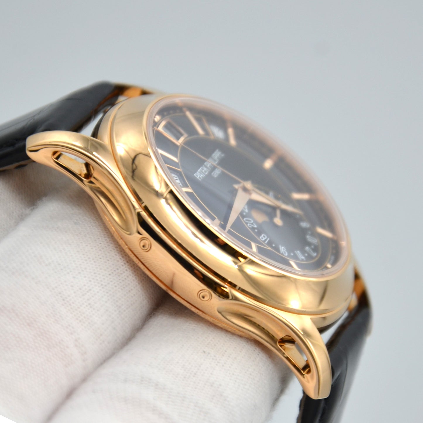 Patek Philippe Annual Calendar 5205R-010 18k Rose Gold Black Dial Box & Papers