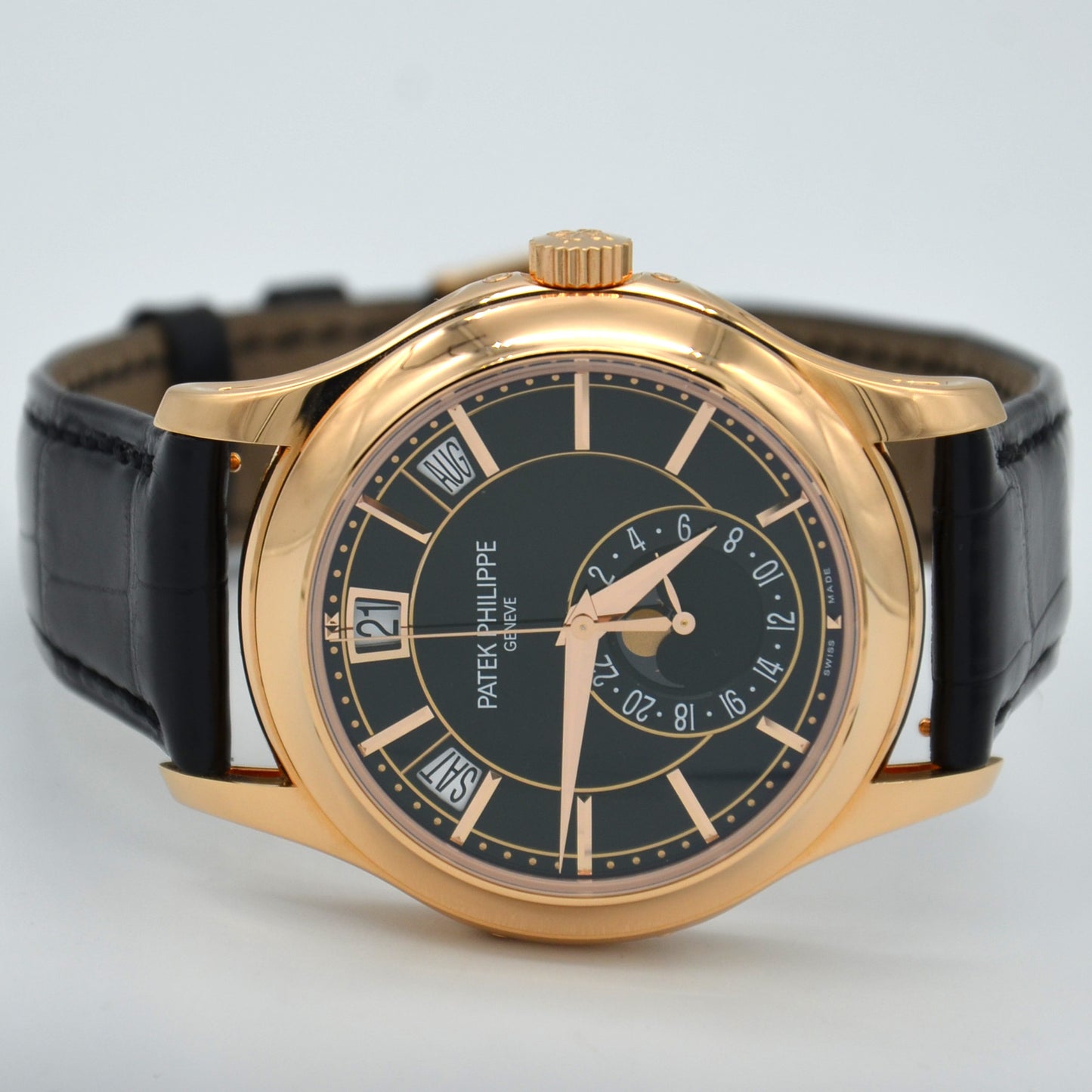 Patek Philippe Annual Calendar 5205R-010 18k Rose Gold Black Dial Box & Papers