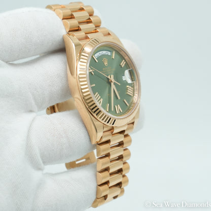Rolex Day-Date 228235 40MM Green Arabic Calendar (Very Rare) Dial Rose Gold B&P