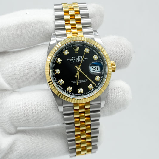 Rolex Datejust 36m 126233 Diamond Black Steel Yellow Gold