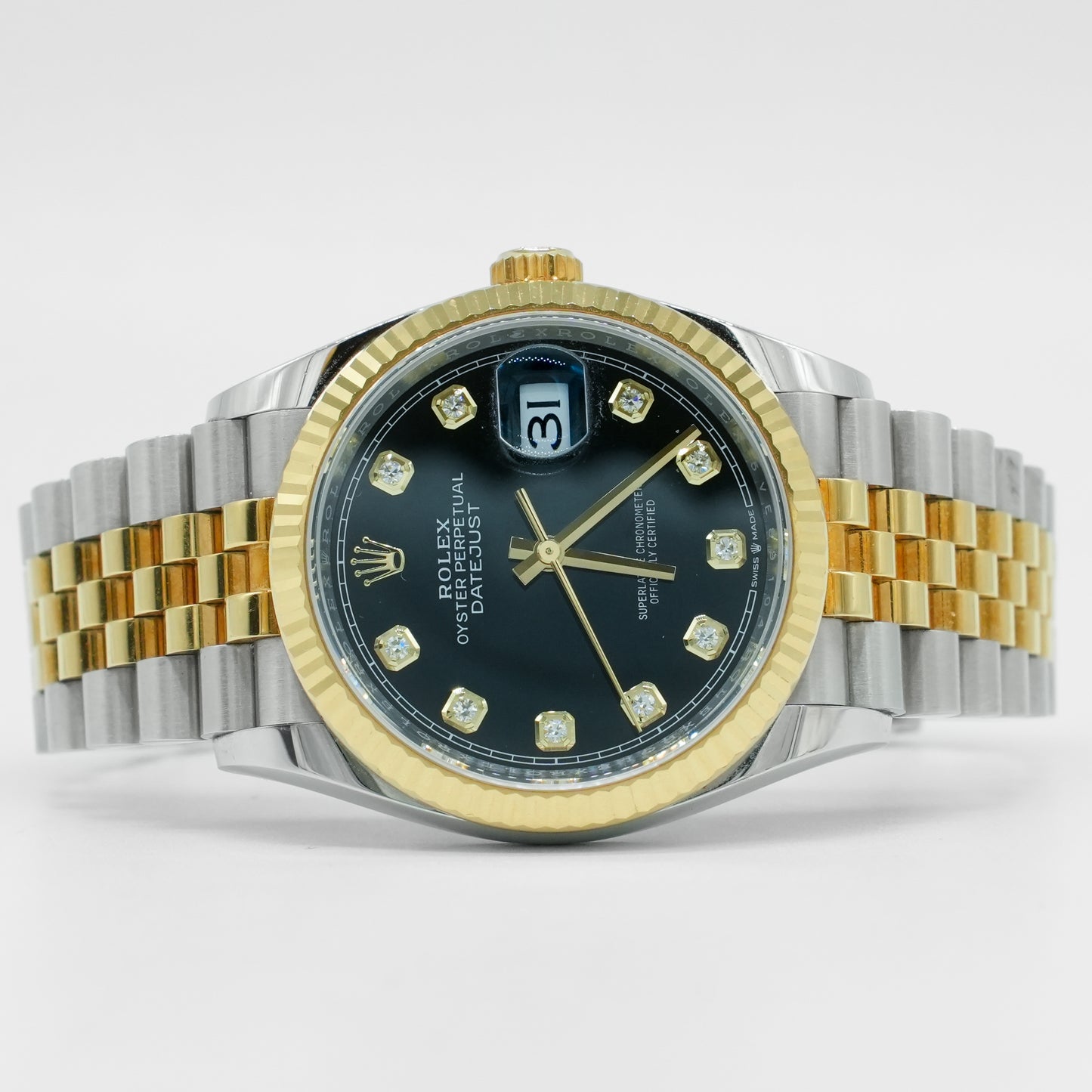 Rolex Datejust 36m 126233 Diamond Black Steel Yellow Gold