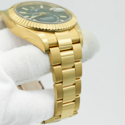 Rolex Sky-Dweller 42mm Yellow Gold Green Dial Fluted Jubilee 336938
