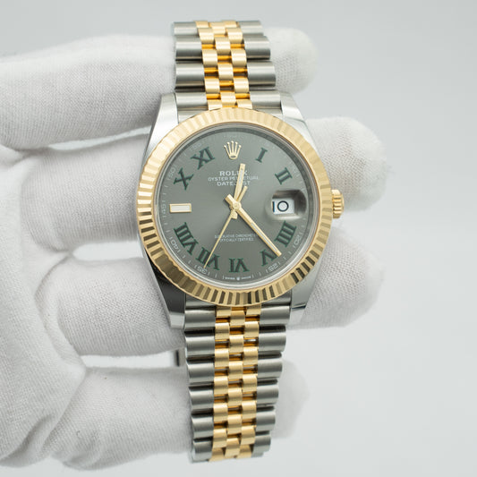Rolex Datejust 41mm Fluted Bezel Slate Green Roman Dial 126333