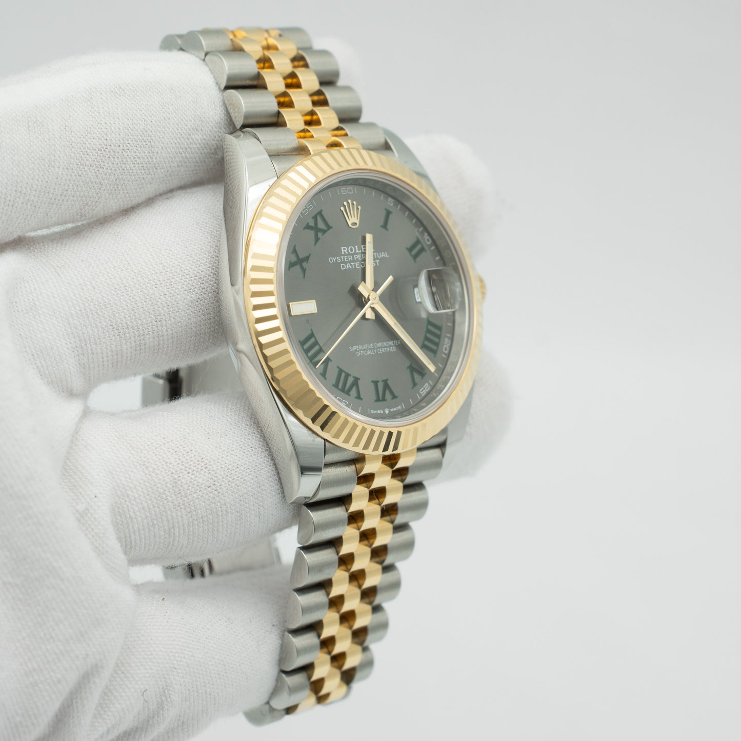 Rolex Datejust 41mm Fluted Bezel Slate Green Roman Dial 126333