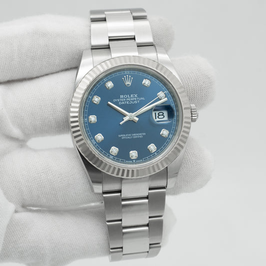 Rolex Datejust 126334 Blue Diamond Oyster 41mm Stainless Steel Watch B&P 2022