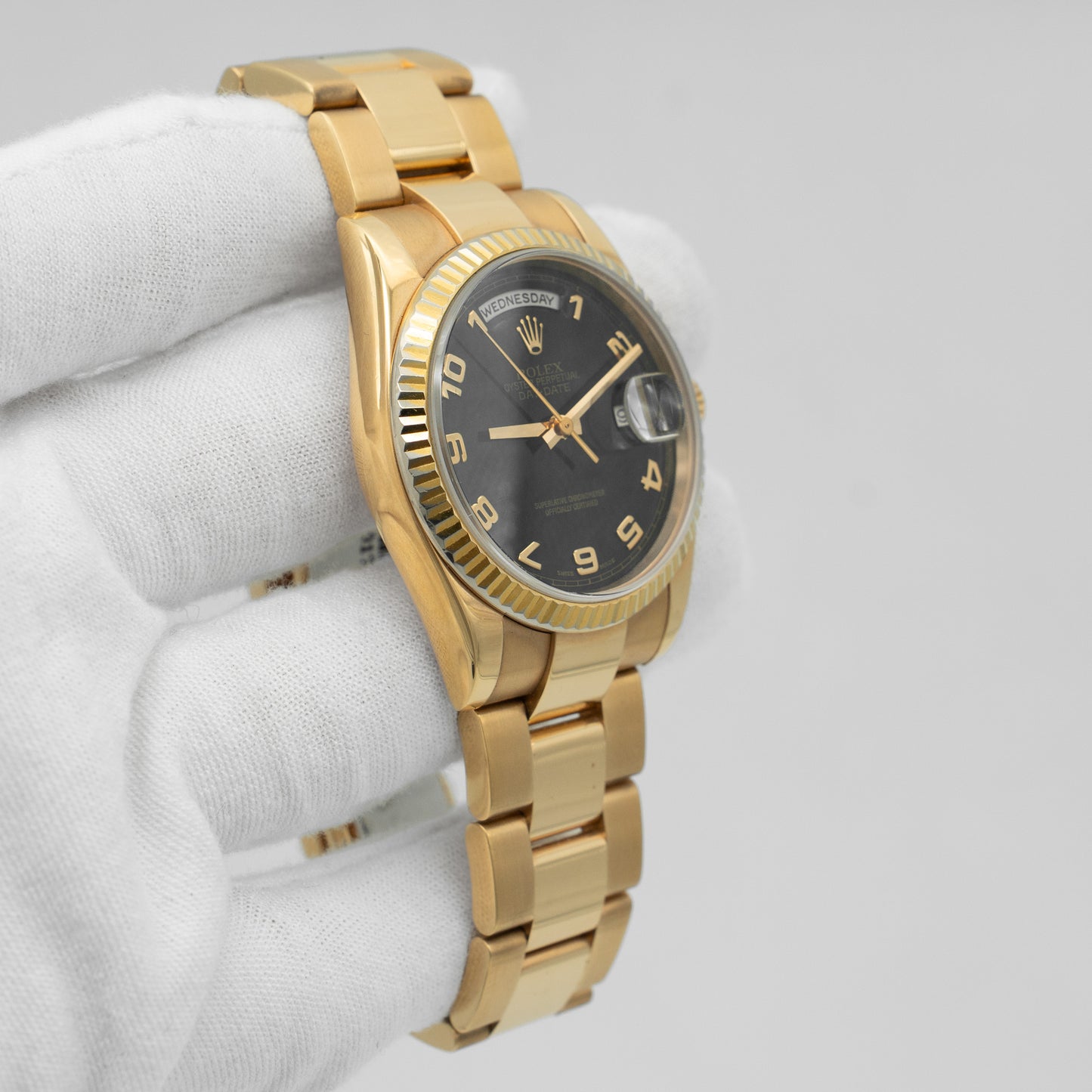 Rolex President Day-Date 118205 Everose Gold Watch Black Dial