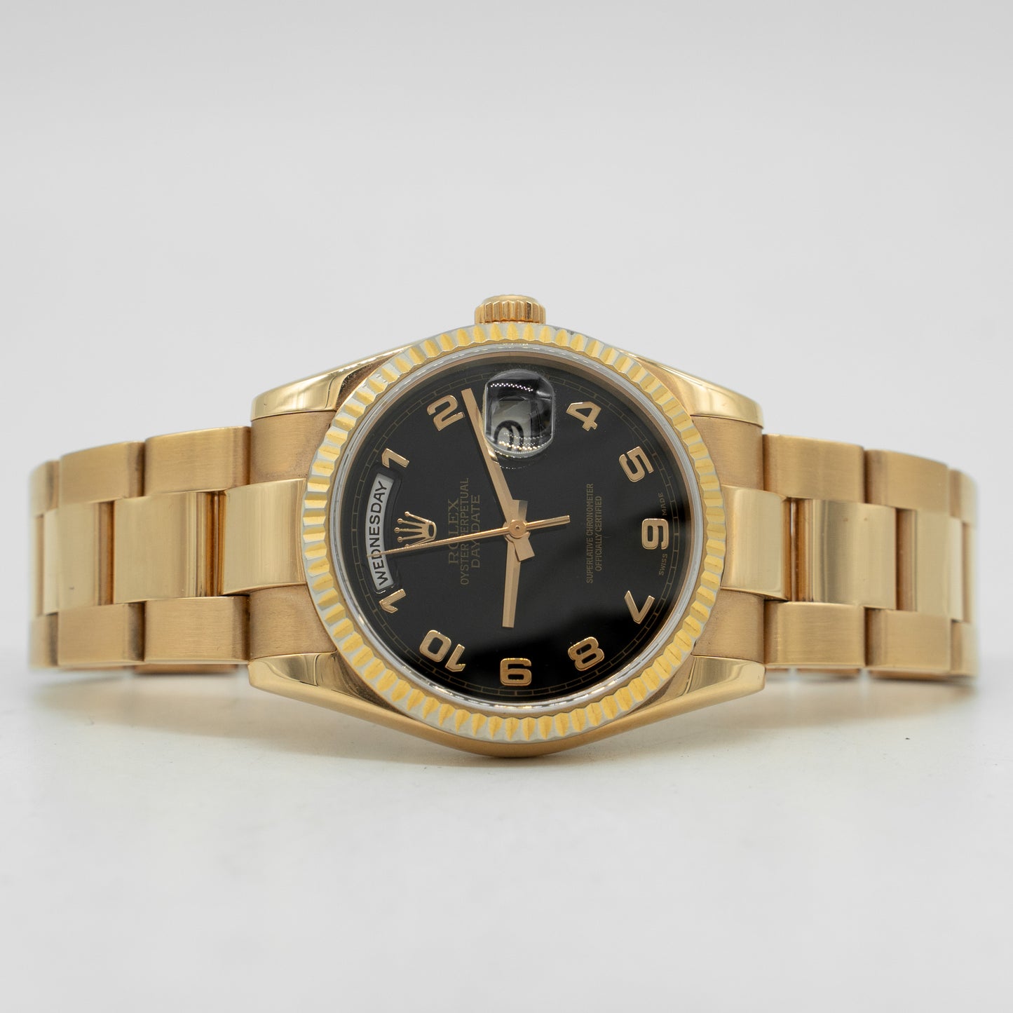 Rolex President Day-Date 118205 Everose Gold Watch Black Dial
