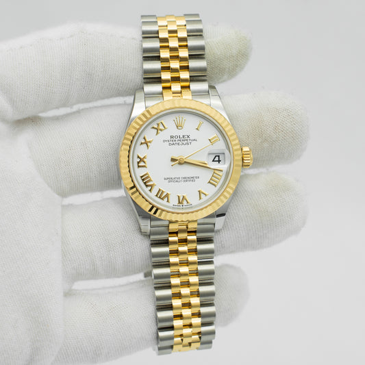 Rolex Datejust 31mm White Roman Dial 278273 Yellow Gold Jubilee