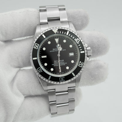 Rolex Sea-Dweller 16600 Silver Oyster Bracelet with Black Bezel B&P