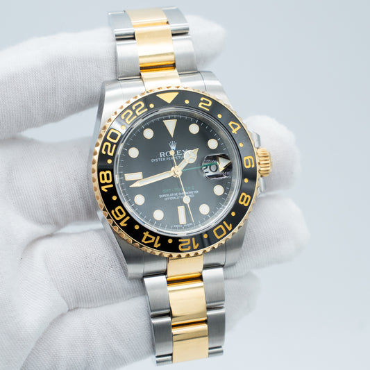 Rolex GMT-Master II Gold & Steel 116713LN Oyster Bracelet Black Dial