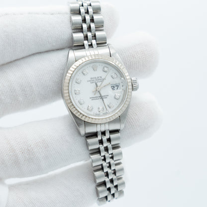 Rolex Datejust Steel White Gold Silver Diamond Dial Ladies Watch 79174