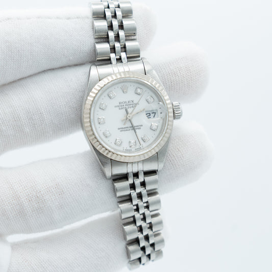 Rolex Datejust Steel White Gold Silver Diamond Dial Ladies Watch 79174