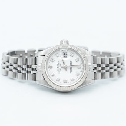 Rolex Datejust Steel White Gold Silver Diamond Dial Ladies Watch 79174