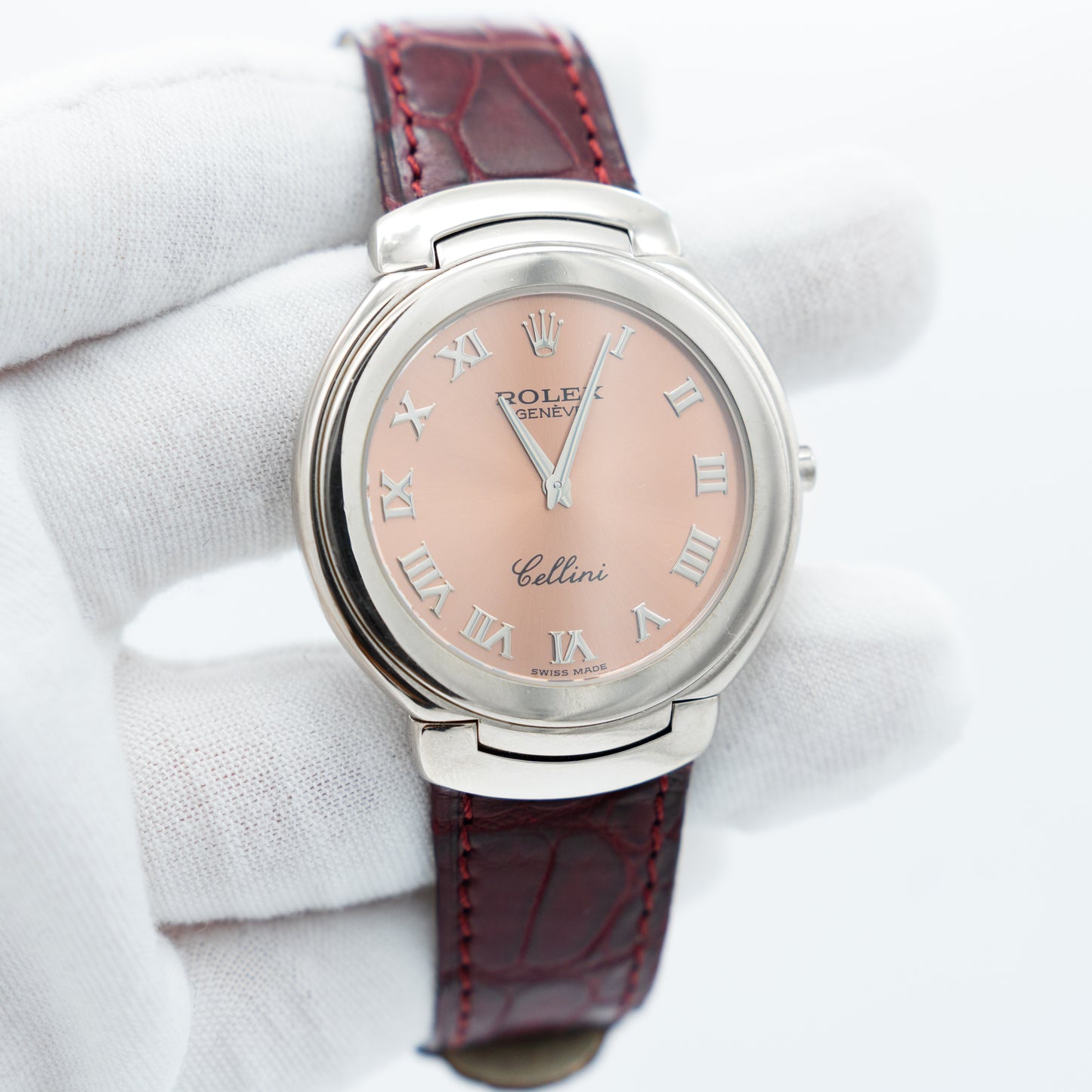 Rolex Cellini Watch 18K White Gold 6623 Quartz Pink Dial With Service Paper