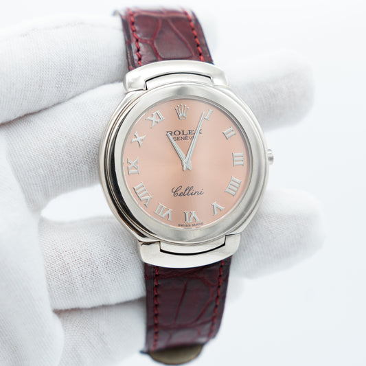 Rolex Cellini Watch 18K White Gold 6623 Quartz Pink Dial With Service Paper